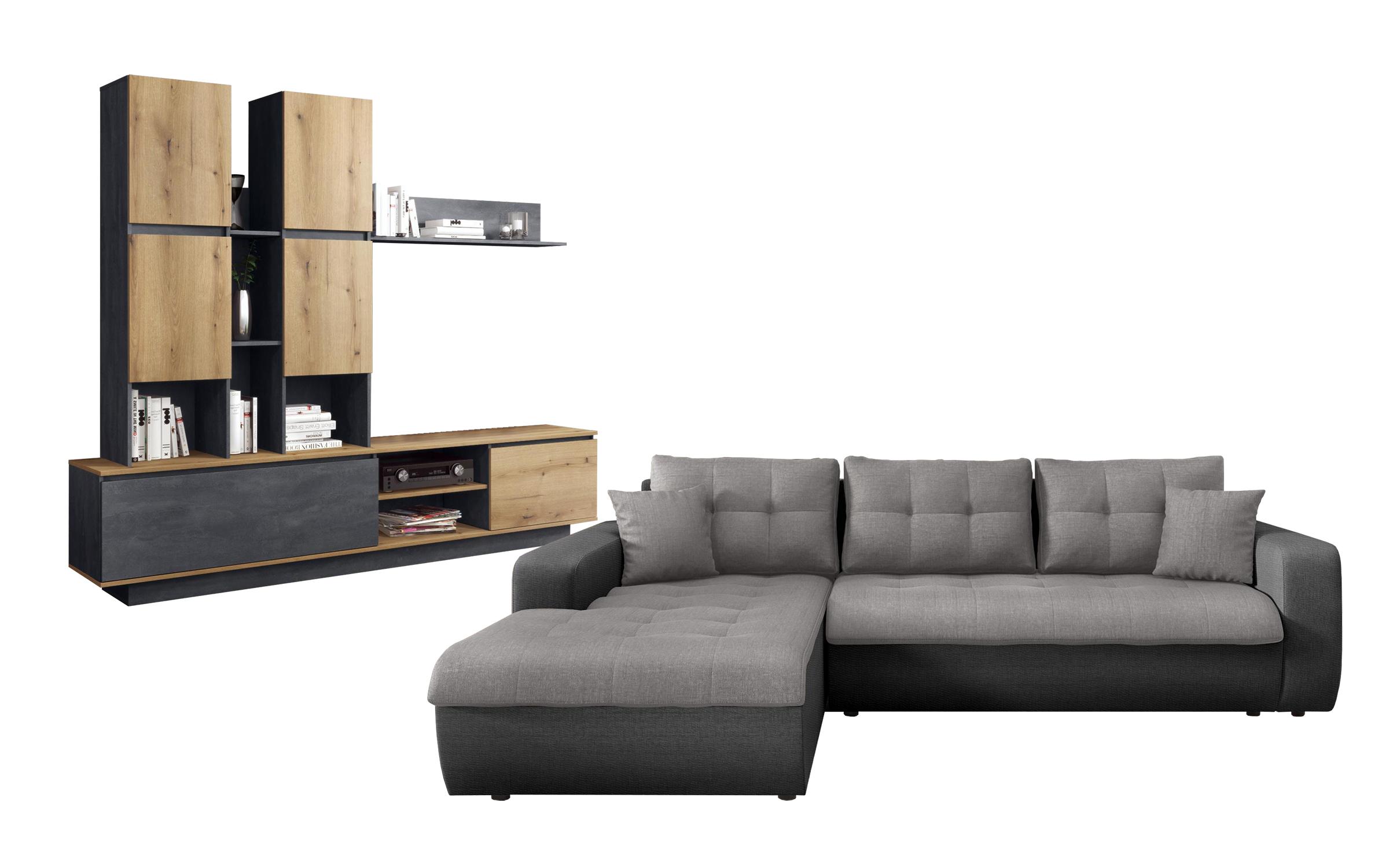 Coltar extensibil Darvin + Biblioteca Viena, gri deschis + gri inchis + Magma + stejar evoc  1